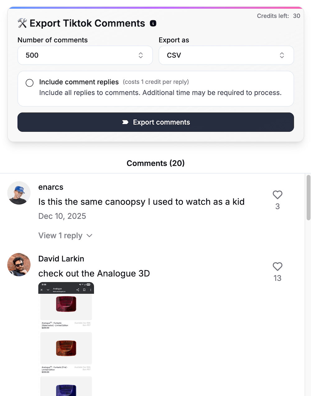 A screenshot of the ExportTok app that shows free, reliable and fast access to TikTok profiles