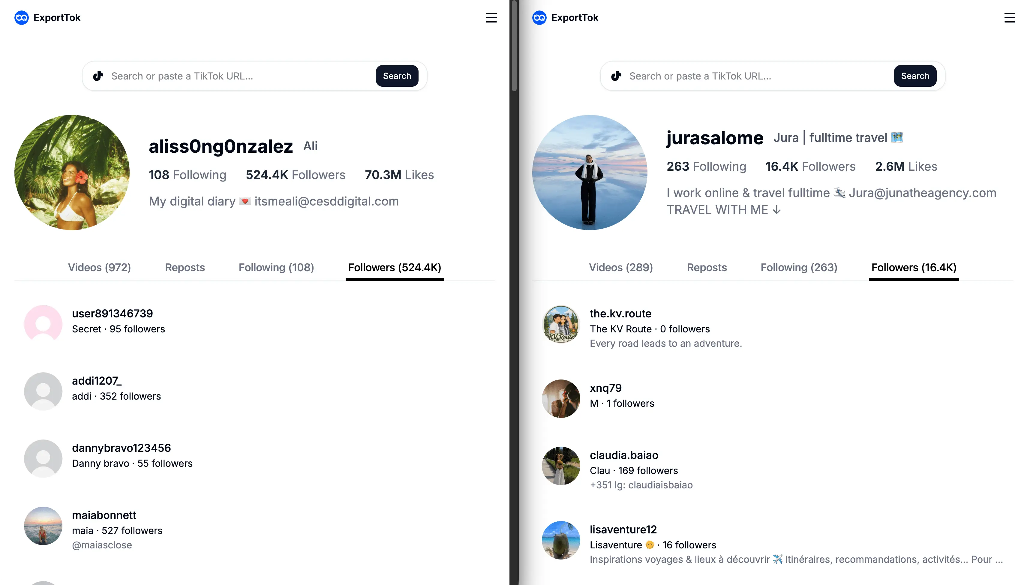 Side by Side TikTok Profile Comparison